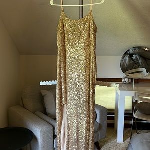 Sexy Maternity Gold Sparkling Dress With Slit - Size 6US 10UK